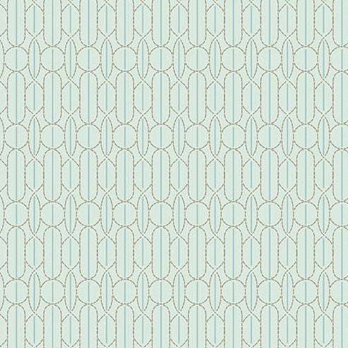 Sewing Bird Pin Tuck fabric in soft blue with neutral geometric quilting design by Edyta Sitar