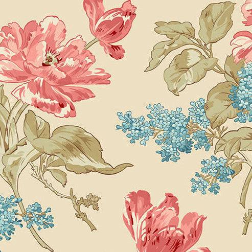 Lighthouse 108s fabric with floral bouquet design in sand color by Edyta Sitar of Laundry Basket Quilts for Andover Fabrics