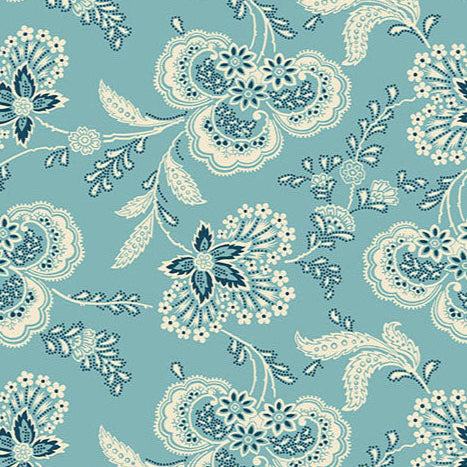Lighthouse 108s Allium Wide Splash fabric with blue floral paisley pattern by Edyta Sitar for Andover Fabrics
