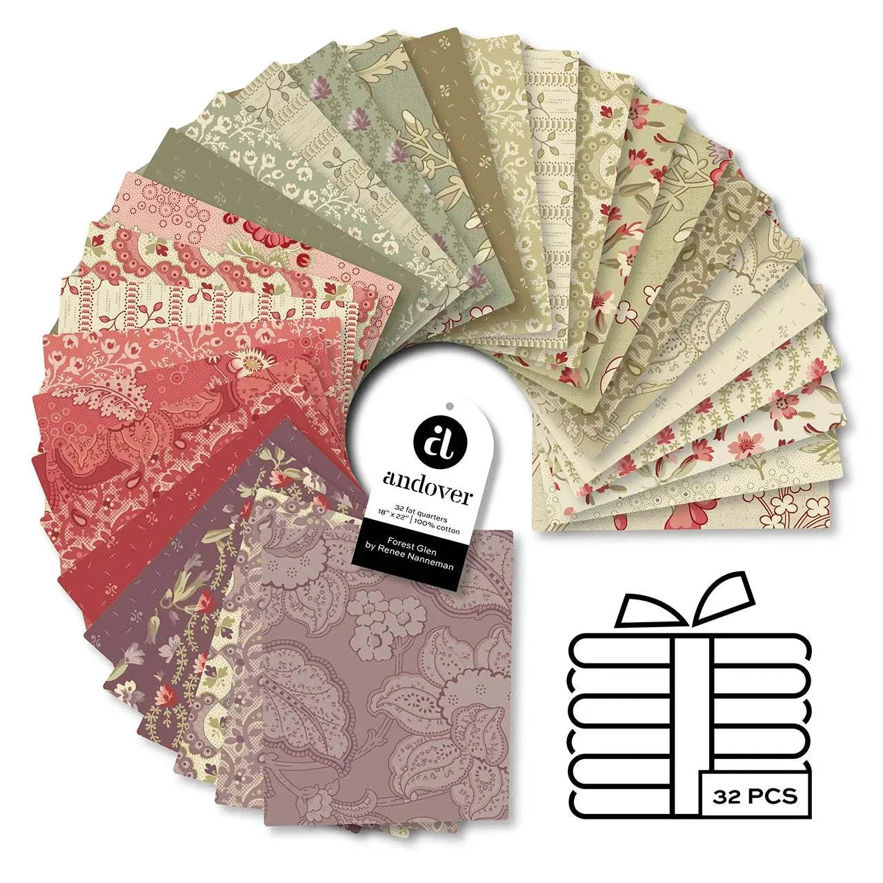 Forest Glen Fat Quarter Bundle with 32 assorted 18x22 inch fabric pieces by Renee Nanneman for Andover