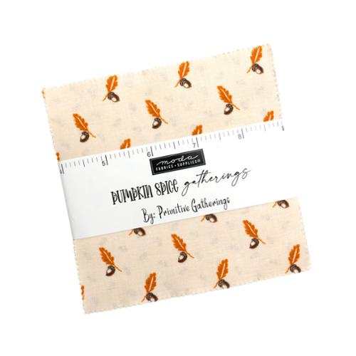 Pumpkin Spice Charm Pack autumn-themed cotton fabric squares by Primitive Gatherings for Moda Fabrics