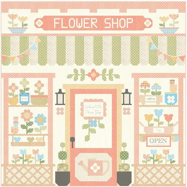 Flower Shop Quilt Kit featuring Dainty Meadow fabric by Heather Briggs with block patterns and embroidery floss