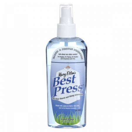 Best Press Linen Fresh 6oz spray starch in clear bottle for fabric and sewing use
