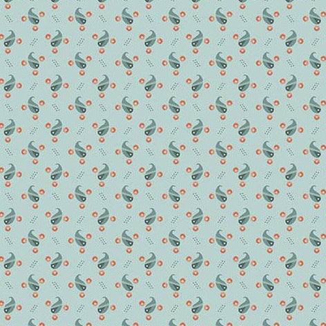 Farmer's Daughter Pasture Bisque fabric by Edyta Sitar featuring vintage floral pattern on muted blue background
