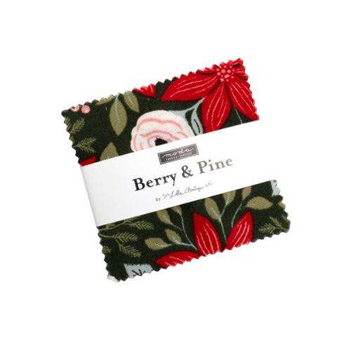 Berry & Pine mini charm pack featuring festive floral and pine designs by Vanessa Goertzen for Moda Fabrics