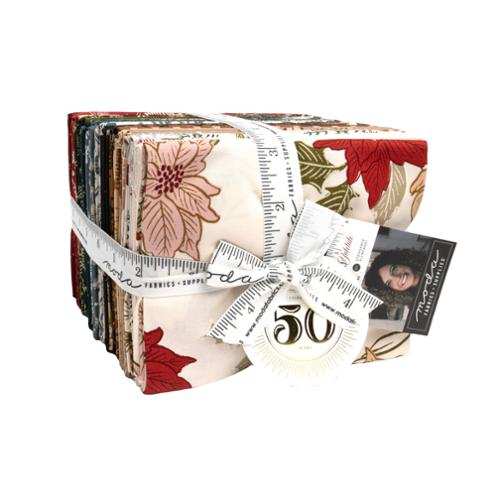 Old World Yuletide fat quarter fabric bundle with floral and holiday prints by Moda Fabrics
