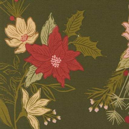Old World Yuletide festive floral pine fabric by Fancy That Design House in classic holiday colors with gold shimmer accents