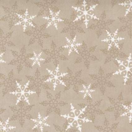Winter Friends Fog fabric by Deb Strain with white and beige snowflake pattern on fog background for winter projects