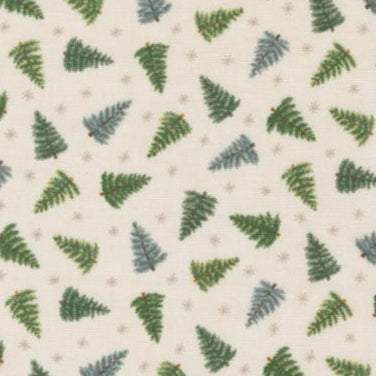 Winter Friends Snowy White fabric with green and blue pine tree pattern by Deb Strain for Moda Fabrics
