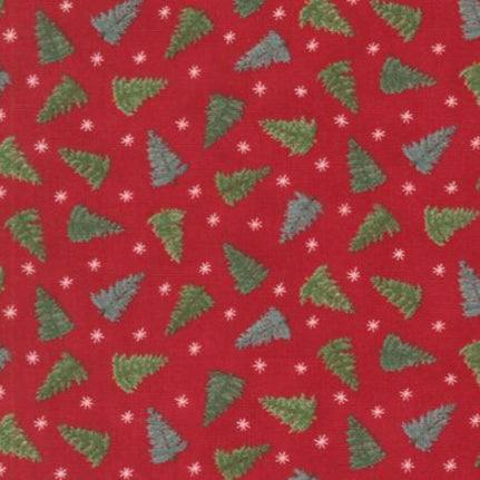 Winter Friends fabric by Deb Strain Moda Fabrics berry red with winter trees and snowflakes pattern