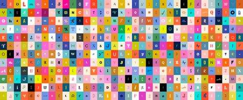 Colorful Selvedge Magic Letters Text fabric by Ruby Star Society for quilting and crafts