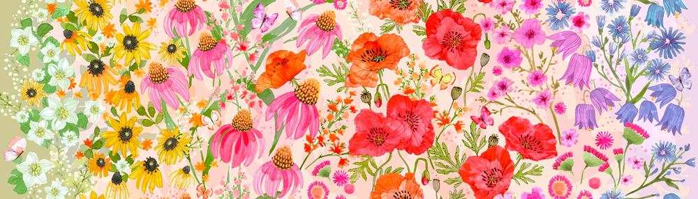 Superbloom Pastel fabric with delicate floral ombre print by Robin Pickens for Moda Fabrics, 100% cotton sold in 1/2 yard increments