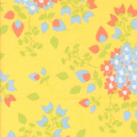 Sherbet Sunshine Flannels yellow floral fabric with blue and red bouquets by Corey Yoder for Moda