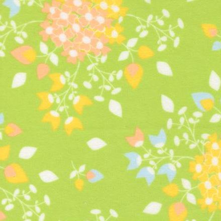 Sherbet Sunshine Flannels floral leaf pattern on green fabric by Corey Yoder for Moda
