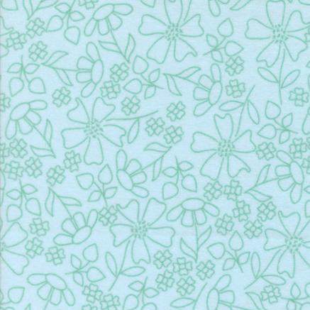 Sherbet Sunshine Flannels light blue floral sketch fabric by Corey Yoder for Moda