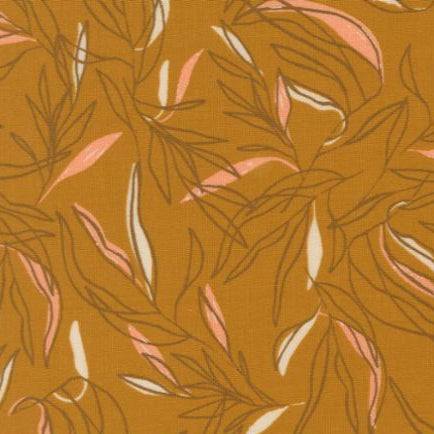 Foraged Found & Hand Me Down loose leaf blender fabric in caramel with delicate leaf patterns by Fancy That Design House for Moda Fabrics