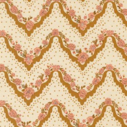 Foraged Found & Hand Me Down fabric with caramel chevron and floral stripes by Fancy That Design House