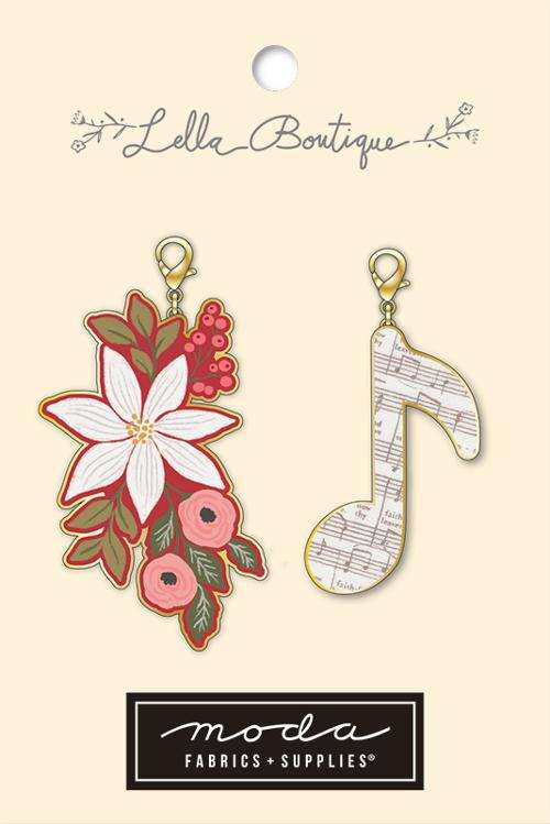 Poinsettia music note zipper pulls set by Lella Boutique for Moda fabrics