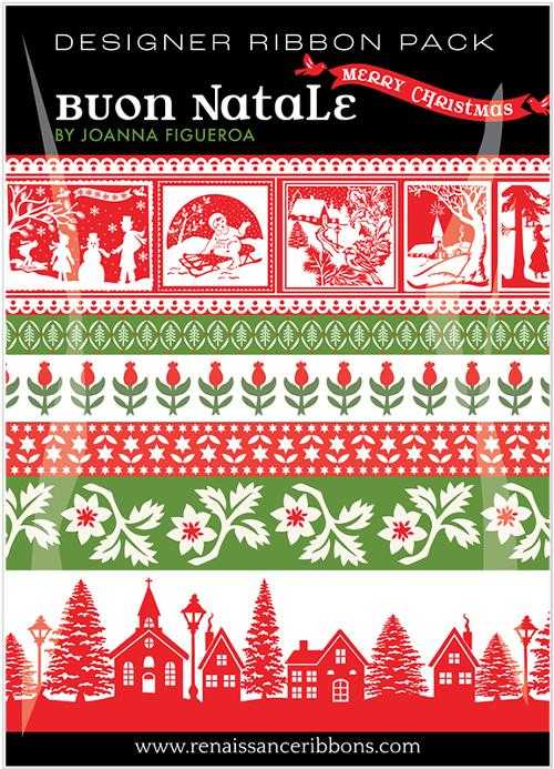 Designer Ribbon Pack Buon Natale with festive red, green, and white holiday-themed patterns by Fig Tree & Co.