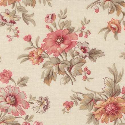 Joie De Vivre Cosmos Florals Pearl fabric with vintage-style multicolored floral print by French General for Moda Fabrics