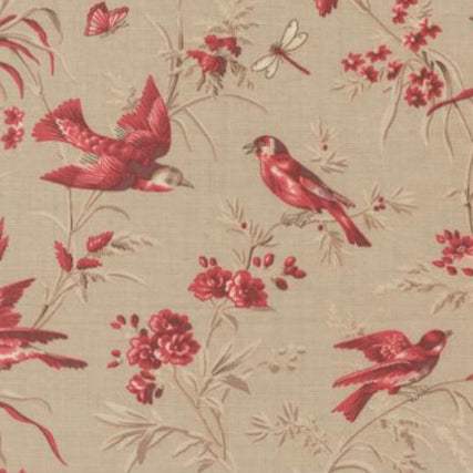 Joie De Vivre fabric with red birds and floral prints by French General for Moda Fabrics