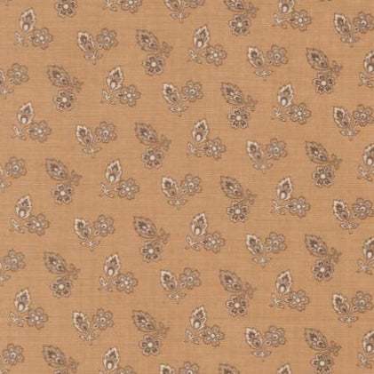 Joie De Vivre Coucou Blenders Tea fabric with vintage floral print in brown tones by French General for Moda Fabrics.