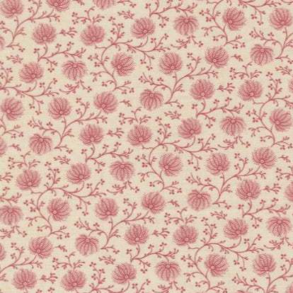 Joie De Vivre Campanule Blenders Pearl fabric with delicate red floral pattern on cream background by French General for Moda Fabrics