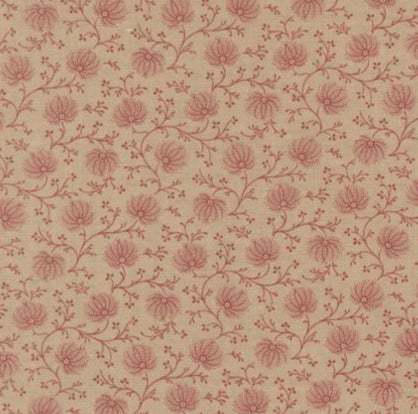 Joie De Vivre Campanule Blenders Roche fabric with soft pink floral pattern on beige background