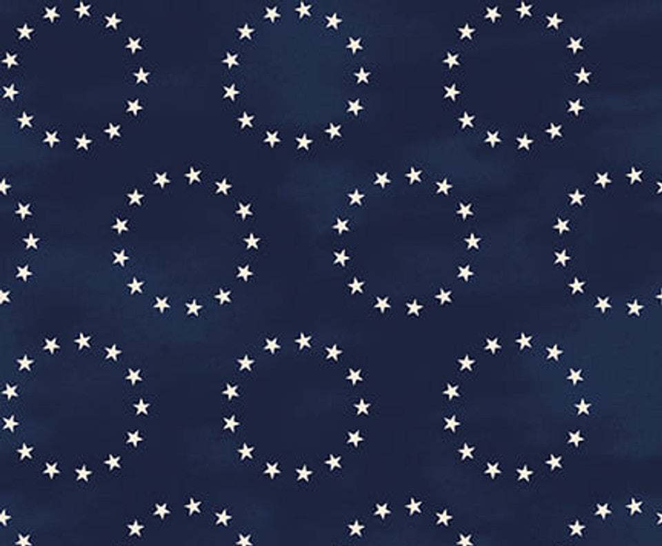 United We Stand navy fabric with white star circles pattern by Chestnut House Studios