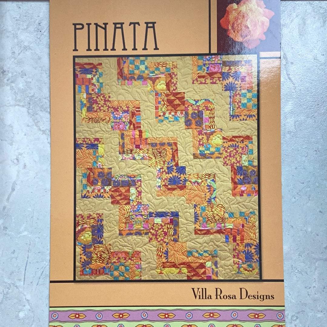 Pinata by Tamara Cook quilt pattern card by Villa Rosa Designs with colorful geometric quilt design measuring 50x60 inches