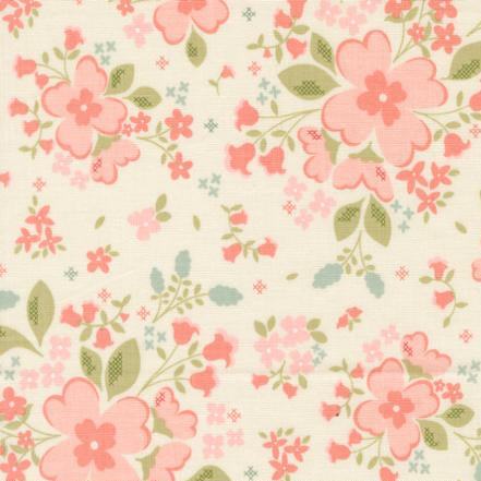 Sunbonnet Pretty Petals floral fabric in soft pink, blue, cream, and green by Heather Briggs for Moda Fabrics