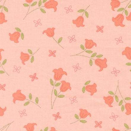 Pink fabric with embroidered blooms and small floral pattern Sunbonnet Embroidered Blooms