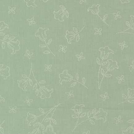 Sunbonnet Embroidered Blooms dusty blue fabric with delicate floral embroidery for quilting and crafts