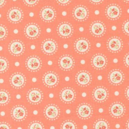 Sunbonnet Floral Dots Coral fabric by Heather Briggs with vintage floral dot pattern on coral background