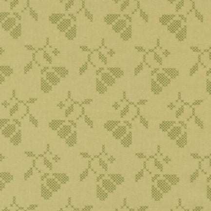 Sunbonnet Blooming Stitches Pear Moda fabric with vintage pear pattern in soft green tones