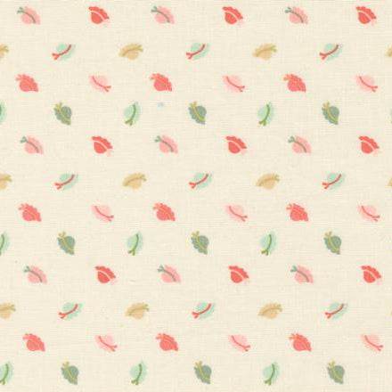 Sunbonnet Bonnets porcelain fabric with small multicolored bonnet prints on cream background by Heather Briggs for Moda Fabrics