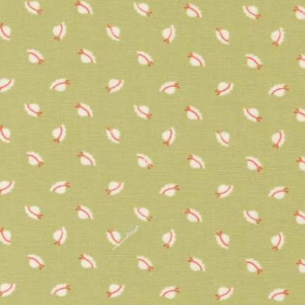 Sunbonnet Bonnets Pear fabric by Heather Briggs with small bonnet motifs on green background for quilting