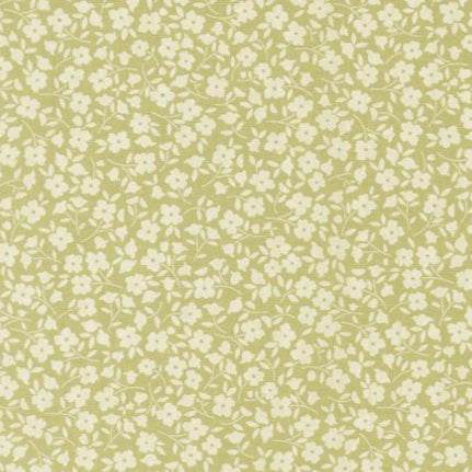 Sunbonnet Wild Blooms Pear fabric by Heather Briggs featuring delicate white floral print on pear green background