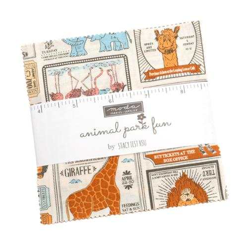Animal Park Fun Charm Pack 42 vintage zoo animal fabric squares by Stacy Iest Hsu for Moda Fabrics