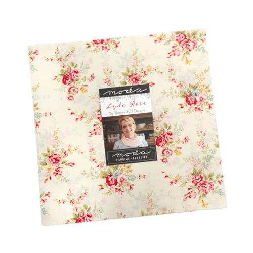 Lyda Rose floral fabric layer cake by Anne Sutton for Moda Fabrics with soft pastel colors and vintage-inspired designs