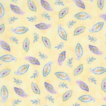 Daydreams Small Leaves fabric with blue ditsy flowers and leaves on white background by Jason Yenter