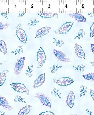 Daydreams Small Leaves fabric in blue with ditsy leaves and flowers on white background by Jason Yenter