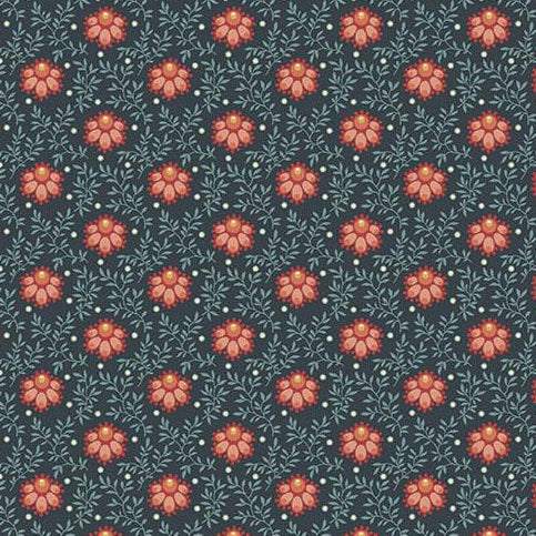 Farmer's Daughter Milkweed Ice fabric with vintage floral pattern in dusty rose and denim blue by Edyta Sitar