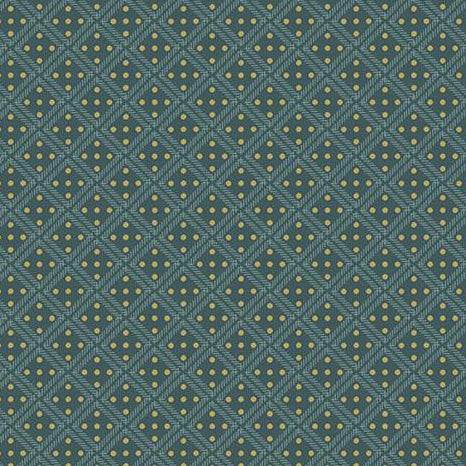 Farmer's Daughter Silo Midnight fabric by Edyta Sitar featuring vintage-style blue quilt pattern with yellow dots