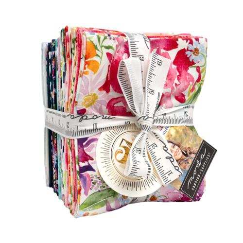 Soulstice Fat Quarter Bundle by Laura Muir with vibrant floral fabric squares from Moda Fabrics