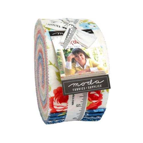 Rosie Jelly Roll fabric bundle by Joanna Figueroa with 40 colorful 2.5-inch strips from Moda Fabrics