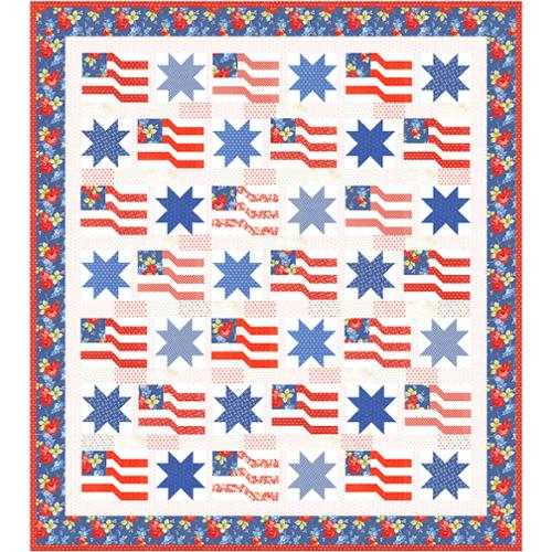 Rosie Quilt Kit by Joanna Figueroa featuring patriotic star and flag design with floral border for a 58.5" x 65.5" quilt top