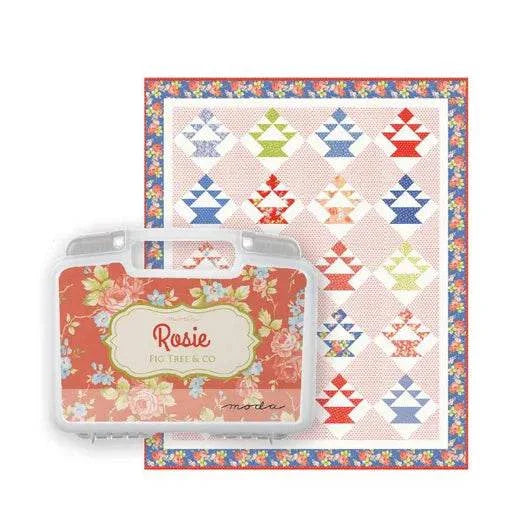 Moda Collectors Series limited edition Rosie fabric bin with quilt pattern and designer fabric charms
