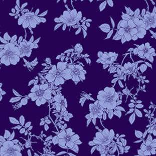 Rosa Tonal Floral blue fabric with detailed rose patterns by Adriana Picker for Figo Fabrics