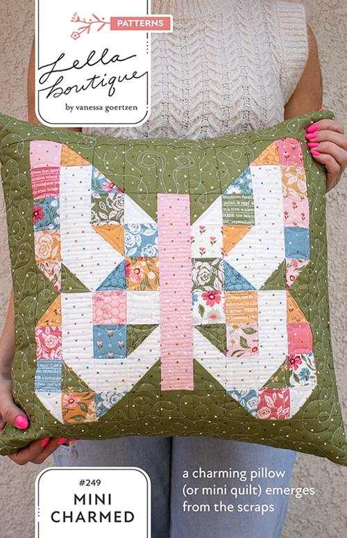 Mini Charmed pattern butterfly pillow by Vanessa Goertzen using 2.5-inch fabric squares